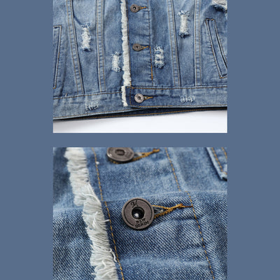 Patch Back Ripped Edges Denim Vest