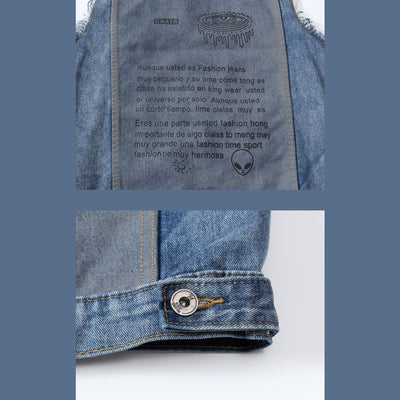Patch Back Ripped Edges Denim Vest