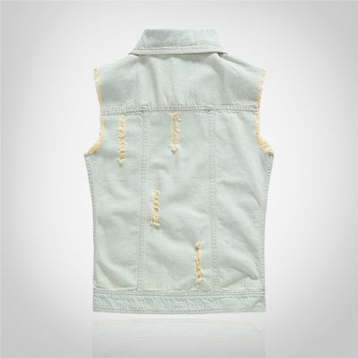 Badge-decorated Light Denim Vest