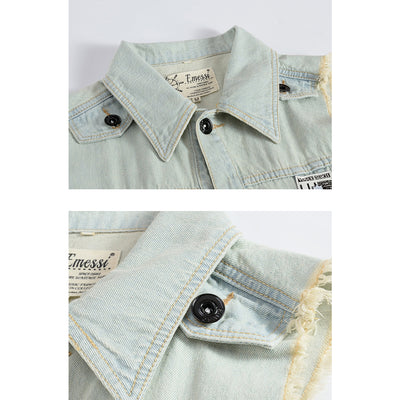 Badge-decorated Light Denim Vest