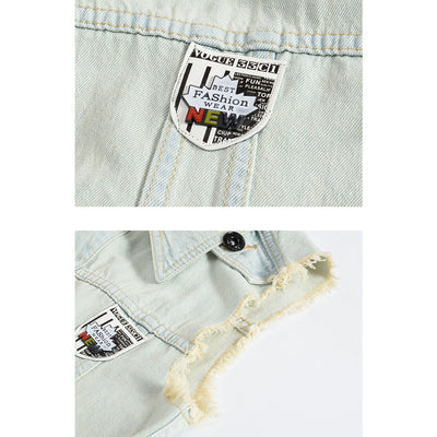 Badge-decorated Light Denim Vest