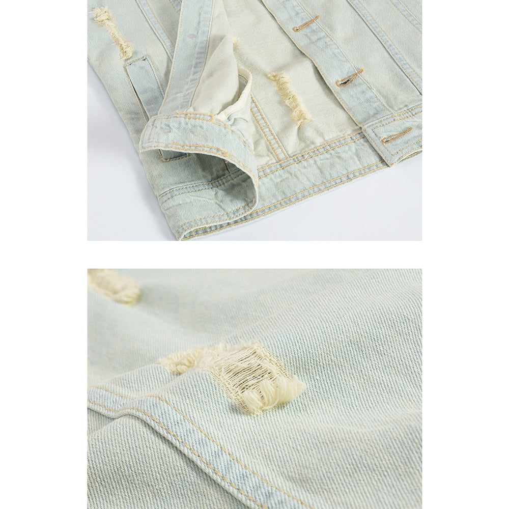 Badge-decorated Light Denim Vest