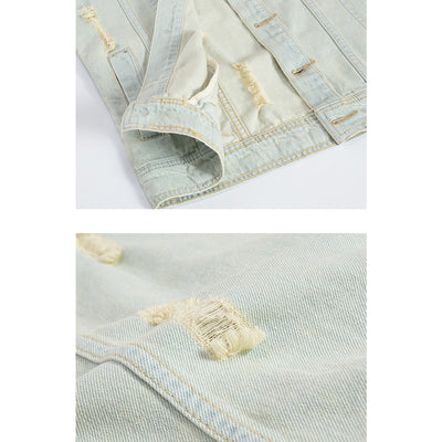 Badge-decorated Light Denim Vest