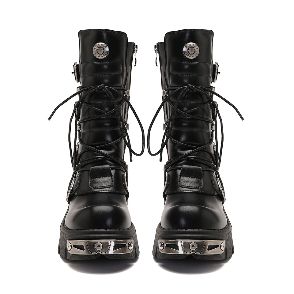 Retro Punk Cowhide Leather Motorcycle Boots