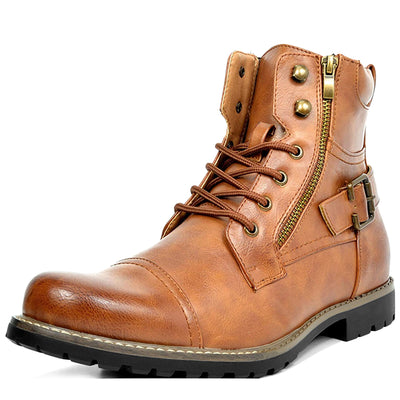 Men's Leather Two Zippers Motorcycle Boots