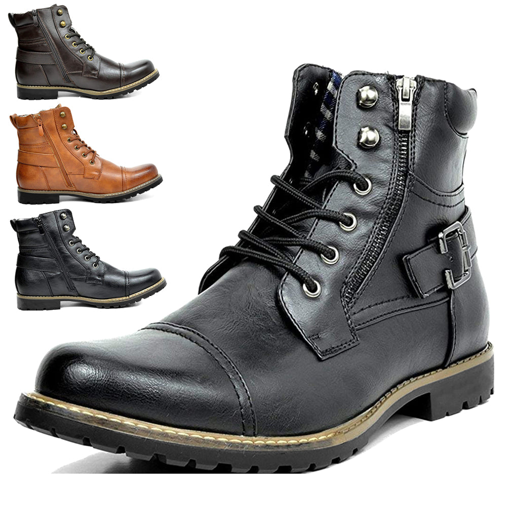 Men's Leather Two Zippers Motorcycle Boots