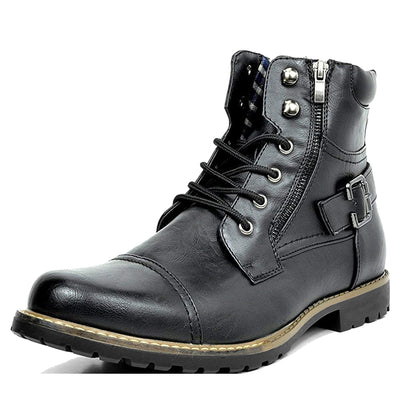 Men's Leather Two Zippers Motorcycle Boots