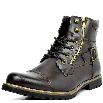 Men's Leather Two Zippers Motorcycle Boots