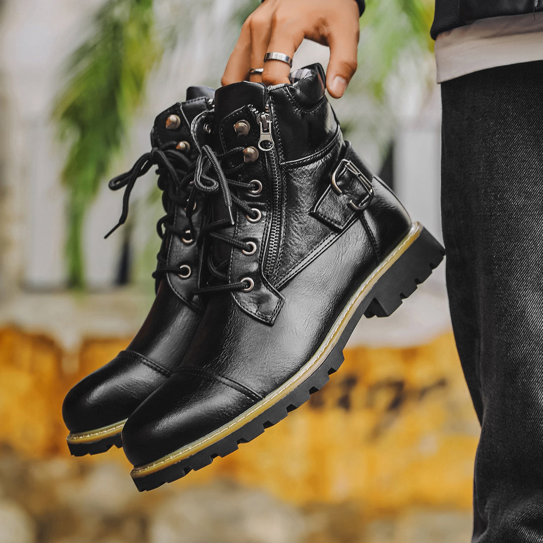 Final Sale- Men's Leather Two Zippers Motorcycle Boots – Biker Forward