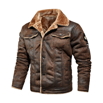 Men's Thickened Shearling-Lined Leather Jacket for Winter Warmth
