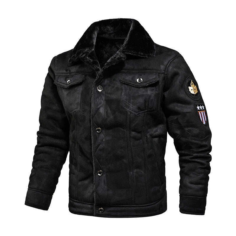 Men's Thickened Shearling-Lined Leather Jacket for Winter Warmth