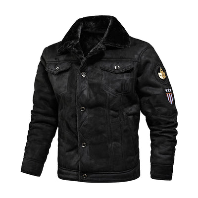 Men's Thickened Shearling-Lined Leather Jacket for Winter Warmth