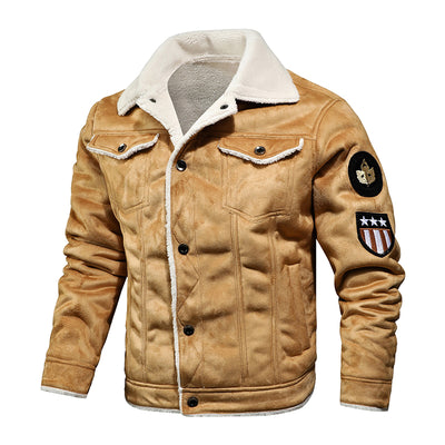 Men's Thickened Shearling-Lined Leather Jacket for Winter Warmth