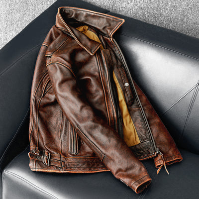 Amekaji Men's Genuine Cowhide Leather Jacket