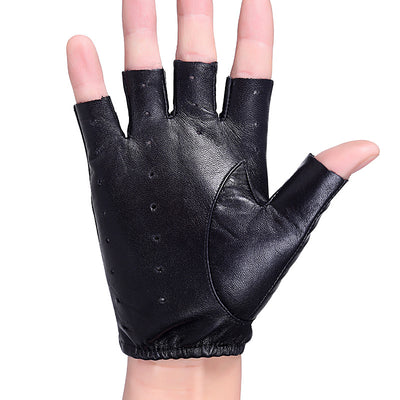 Black Fingerless Genuine Leather Gloves