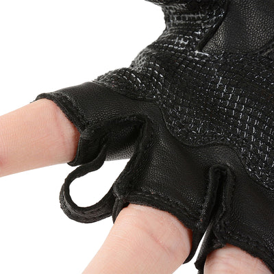 Retro Black Genuine Leather Fingerless Gloves