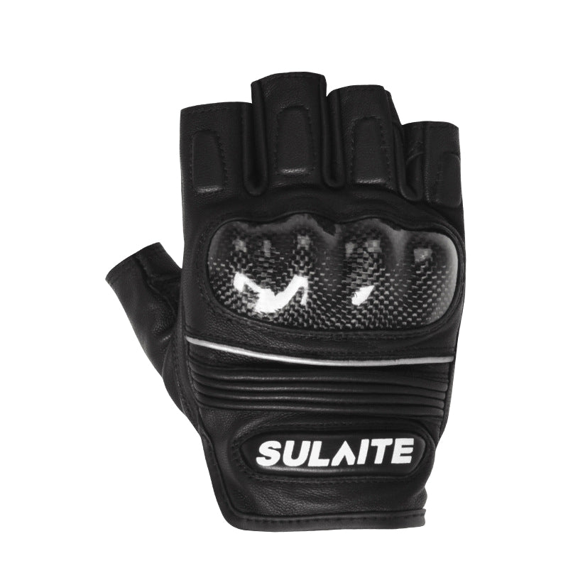 Summer Carbon Fiber Genuine Leather Fingerless Gloves
