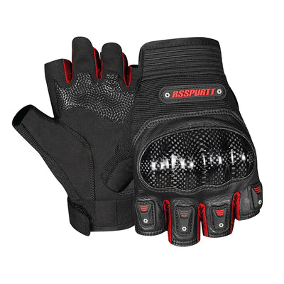 Carbon Fiber Motorcycle Protective Leather Fingerless Gloves
