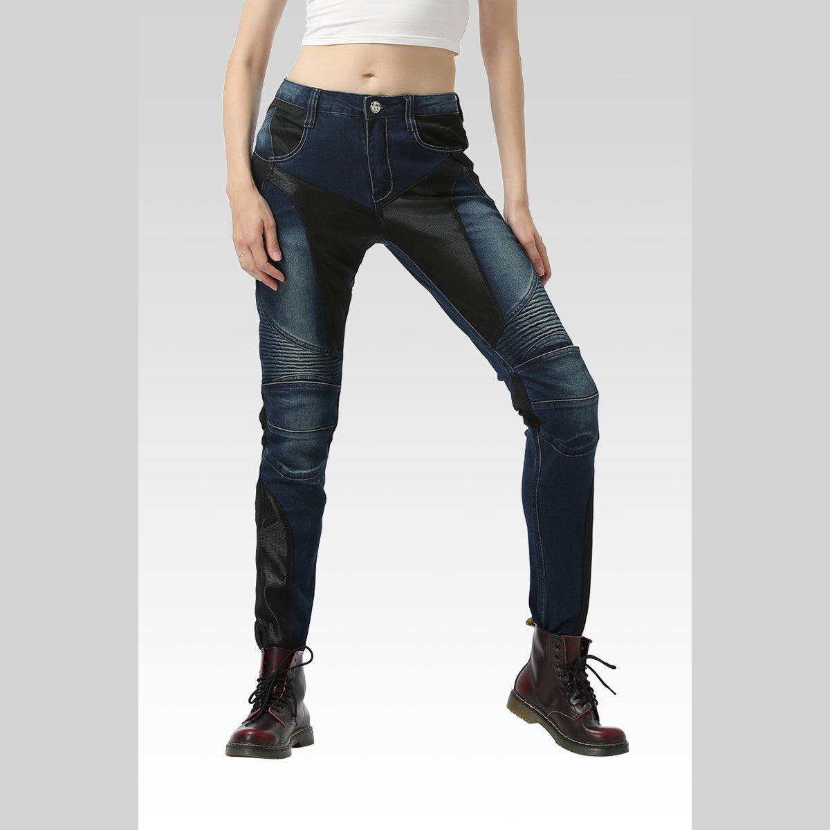 Women Slim Fit Summer Motorcycle Meshed Jeans