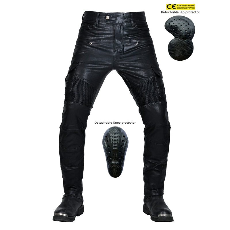 Motorcycle Edgy Slim Leather Pants With Armor Protector