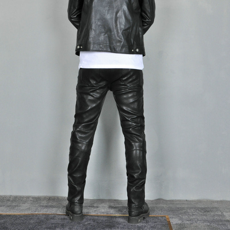 Motorcycle Fleece-Lined Leather Pants With Extended Protective Gear
