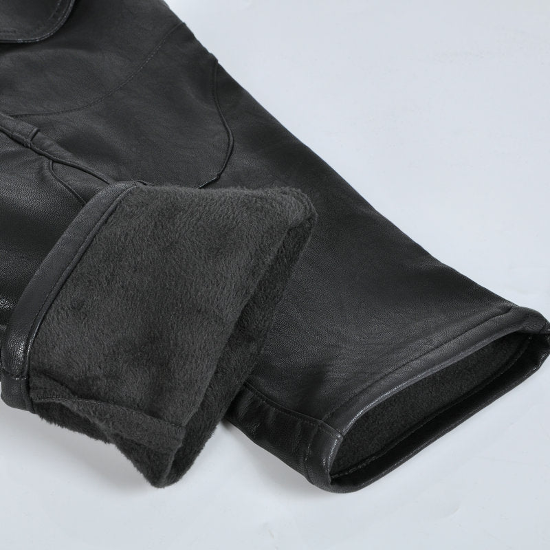 Motorcycle Fleece-Lined Leather Pants With Extended Protective Gear