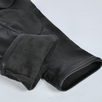 Motorcycle Fleece-Lined Leather Pants With Extended Protective Gear