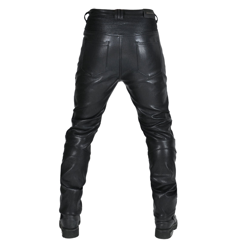 Motorcycle Fleece-Lined Leather Pants With Extended Protective Gear