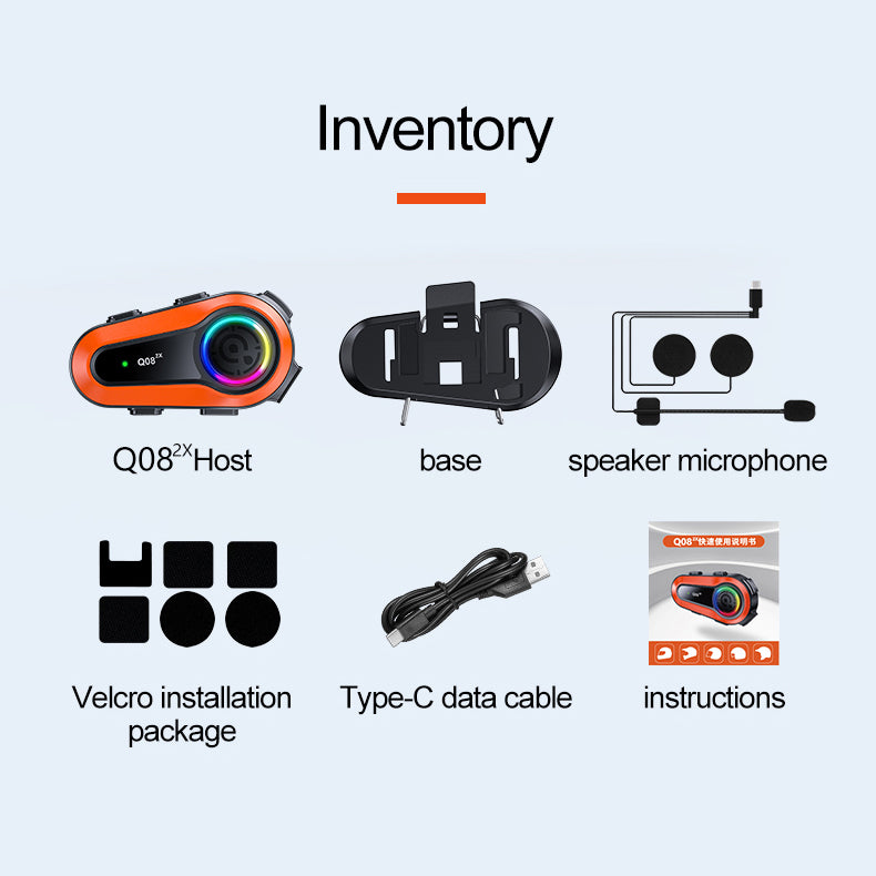 Helmet Bluetooth Headset Mega Bass 800 Meters Two-person Intercom