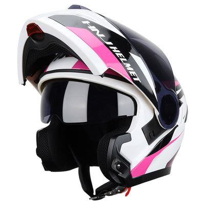 Leopard 989 Flip Up Bluetooth Helmet - White Pink
