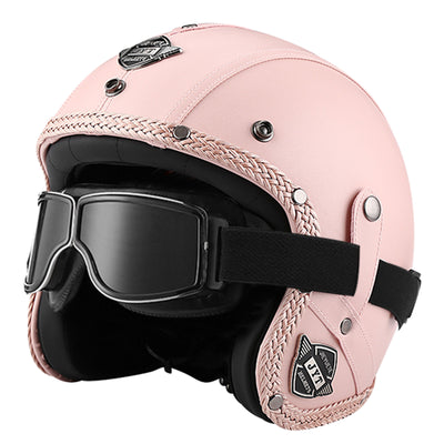 Vintage Braided Edge 3/4 Open Face Helmet - Pink