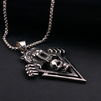 Sharp Fangs and Nails Tiger Triangular Skull Pendant