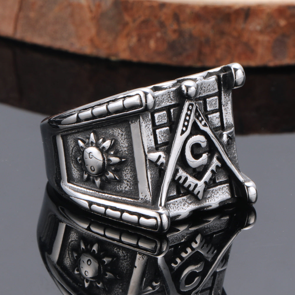 Masonic Moon And Sun Retro Ring