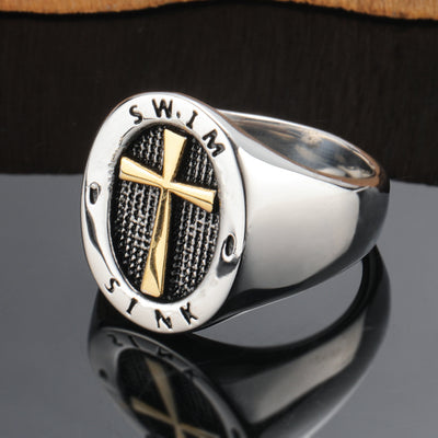 Punk Cross And Letter Christain Ring