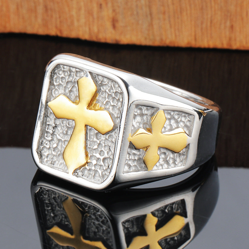 Stone Texture Cross Christain Ring