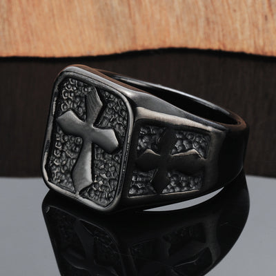 Stone Texture Cross Christain Ring