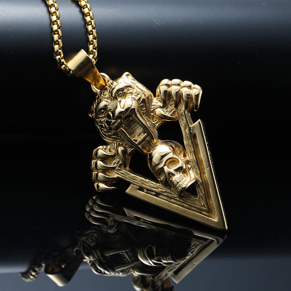 Sharp Fangs and Nails Tiger Triangular Skull Pendant