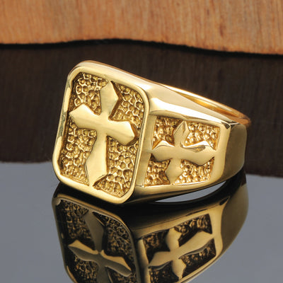 Stone Texture Cross Christain Ring