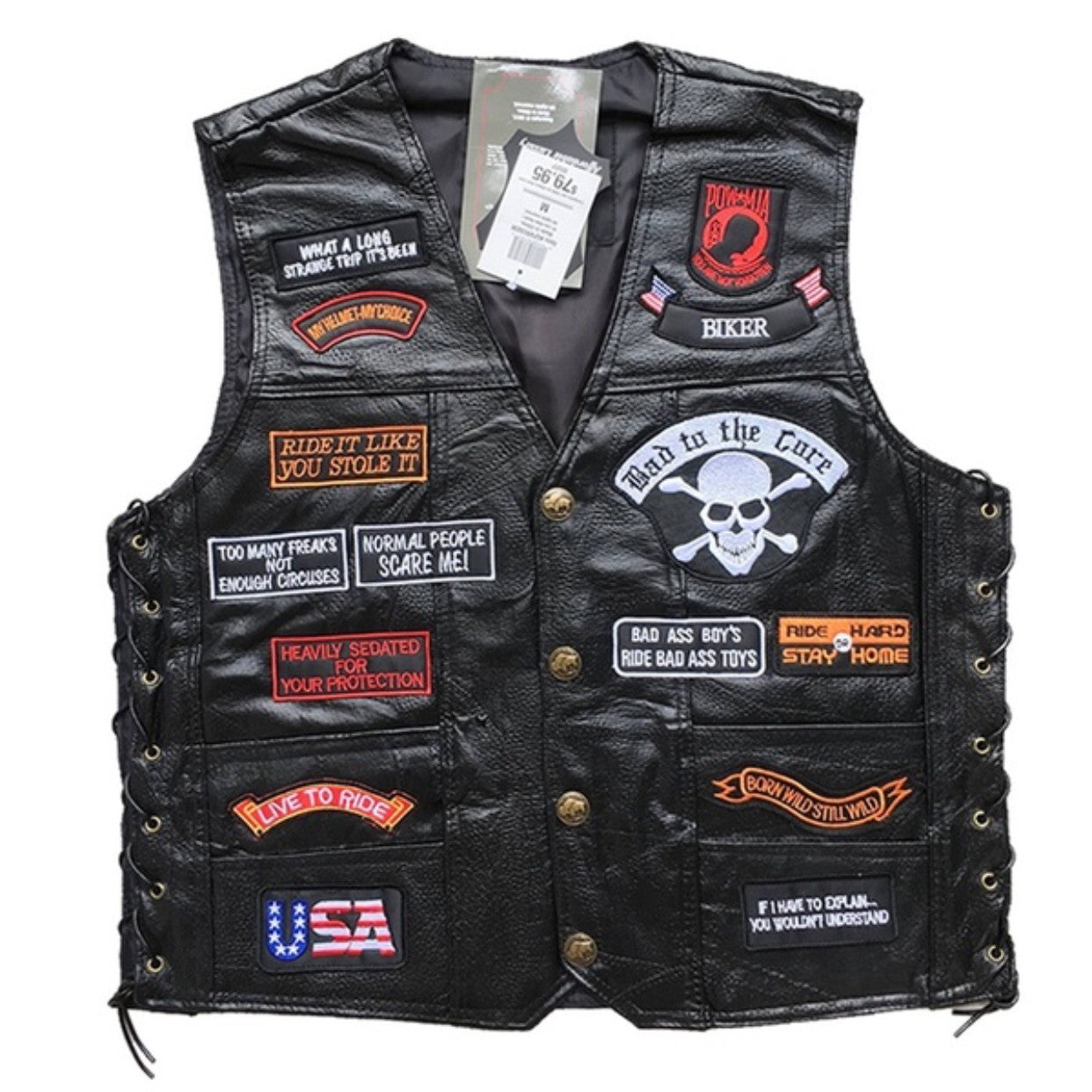 American Eagle 23 Patches Leather Vest