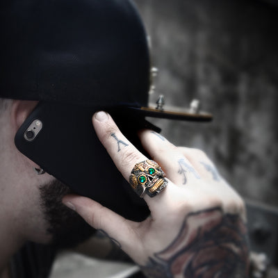 Sugar Skull Ring with CZ Stones