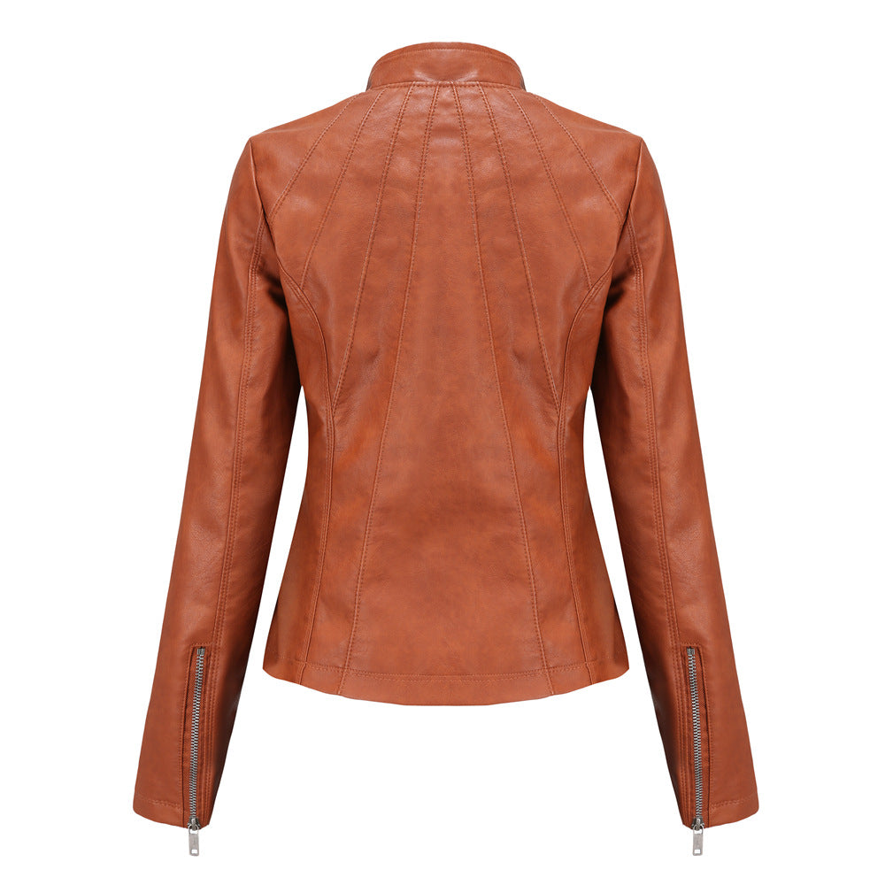 Women's Stand Collar Leather Jacket