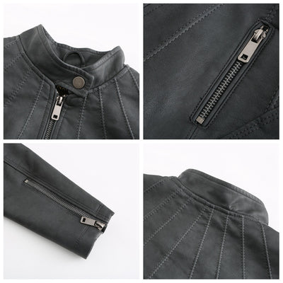 Women's Stand Collar Leather Jacket