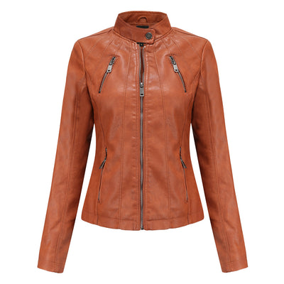 Women's Stand Collar Leather Jacket