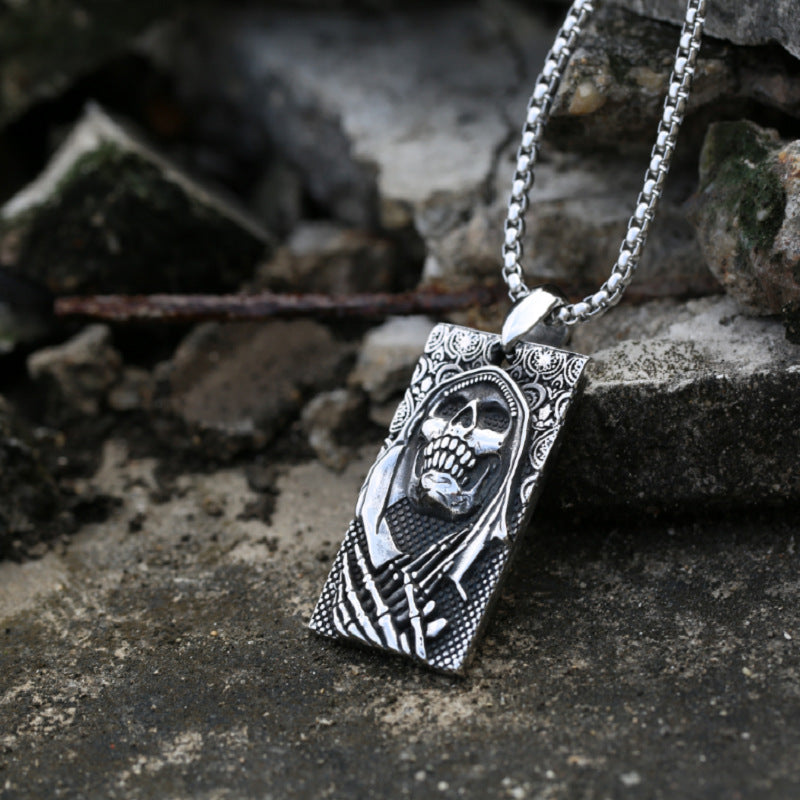 Grim Reaper Skull Dog Tag Pendant