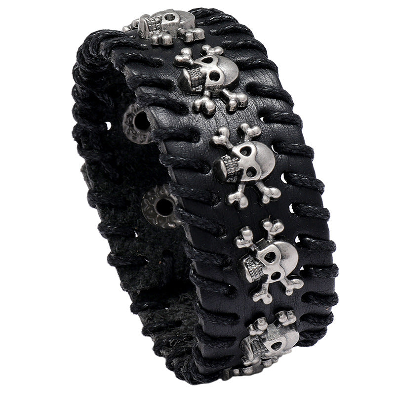 Leather Gothic Bracelet with Skulls
