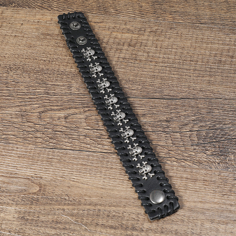 Leather Gothic Bracelet with Skulls