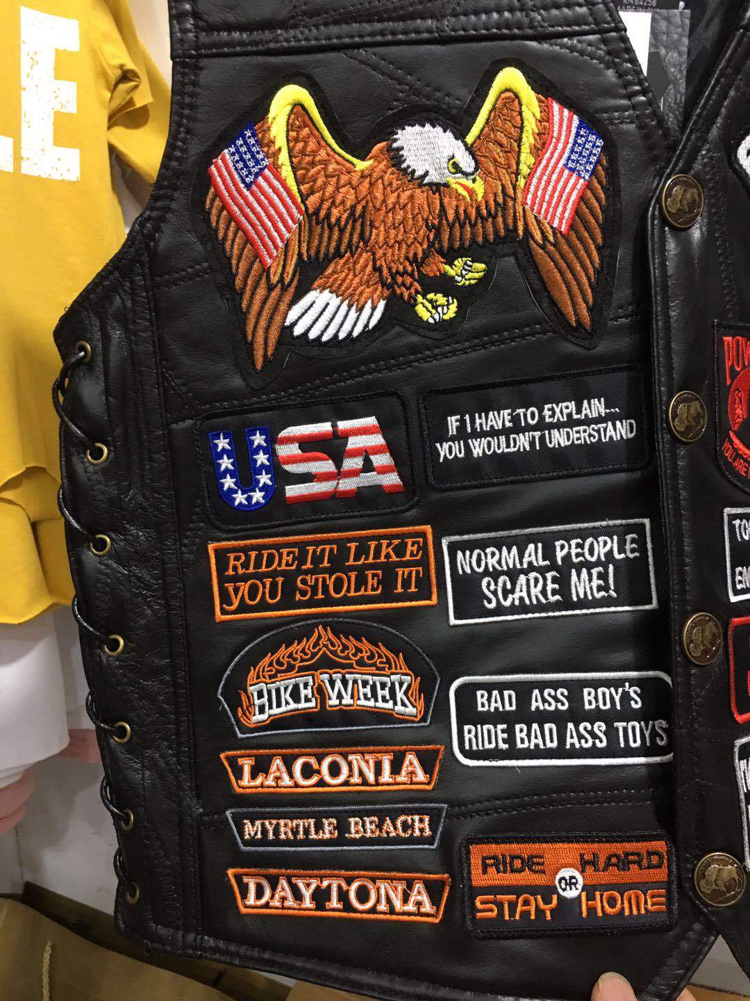 Biker Leather Vest with 42 Patches