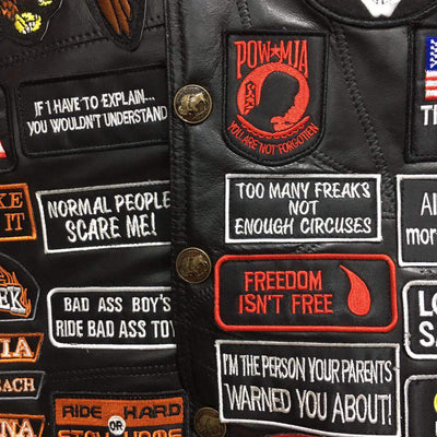 Biker Leather Vest with 42 Patches