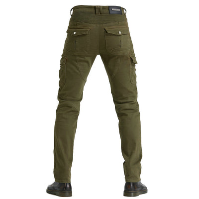 Motorcycle Racing Denim LB1 Pants With Hip Knee Protective Pads - Army Green