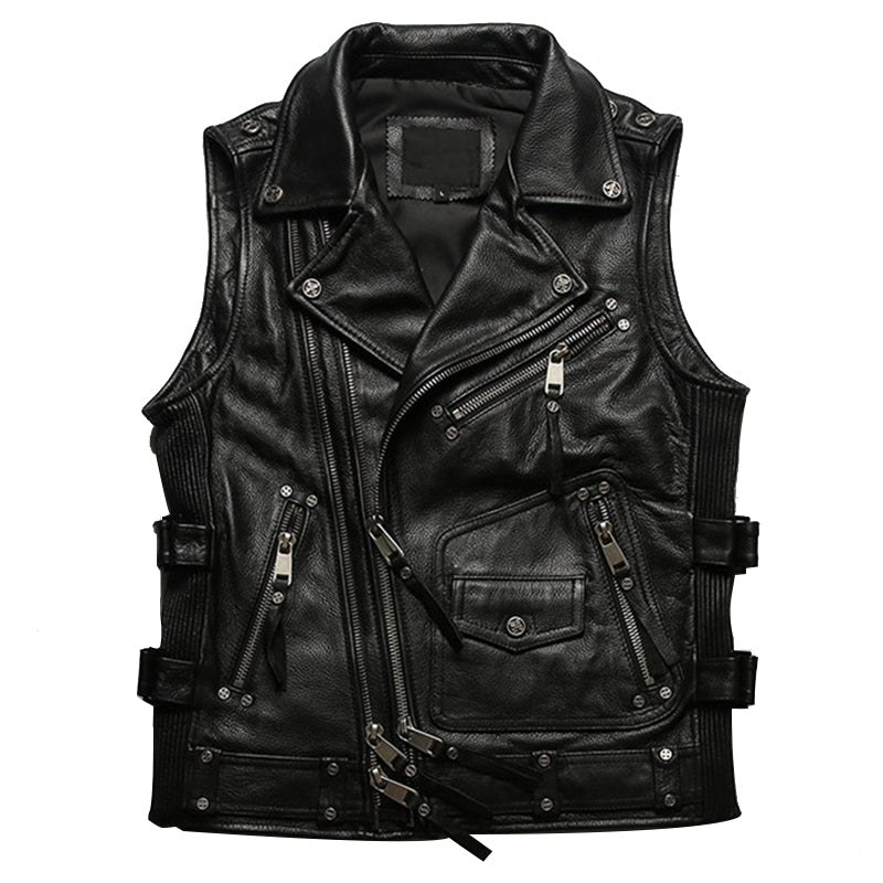 Steampunk Zip Up Leather Vest Sleeveless Biker Jacket – Biker Forward